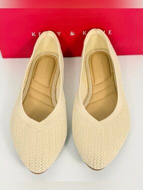Kelly & Katie Maurene Knit Ballet Skimmer Flats 11 Wide Beige pointedToe W/ Box